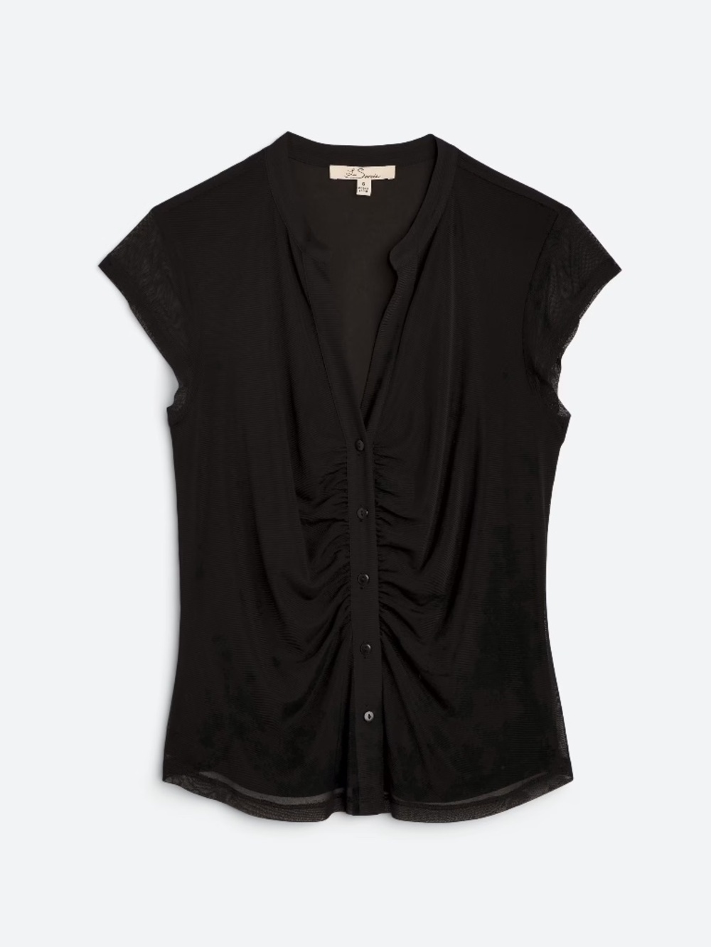 Les Serein Rylee Full Button Mesh Short Sleeve Knit Top - Black
